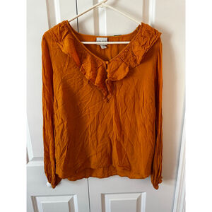 AVA & VIV Orange Ruffle Blouse Plus Size XL